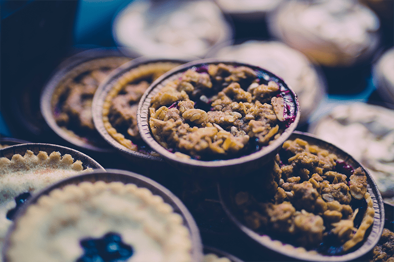 Gluten-free fruit pies. People with gluten allergies can contract celiac disease if they eat foods with gluten in them.