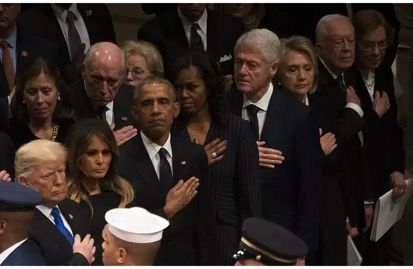 President Trump, 1st Lady Melania, Obama, Michelle Obama, and Bill Clinton unite at the national memorial service honoring victims.