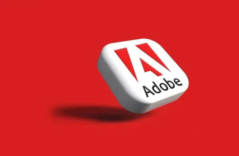 Adobe logo on a red background.