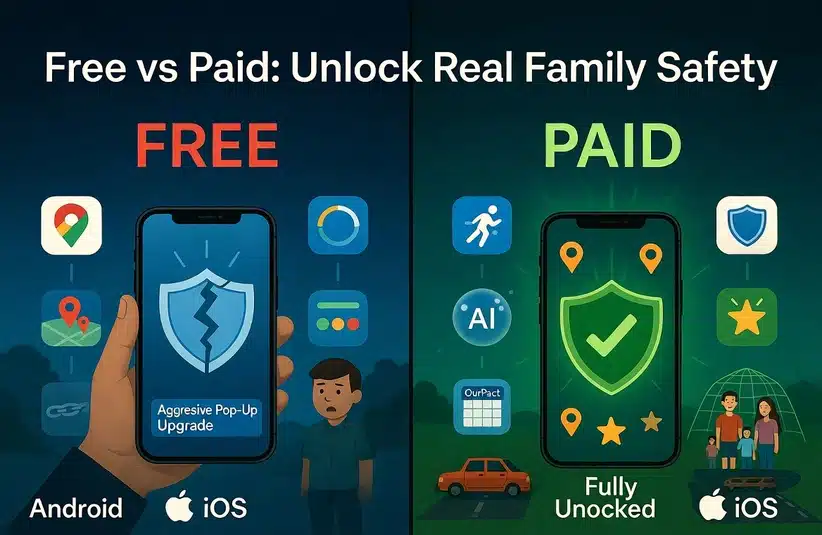 An image symbolizing Free Vs Paid parental controls and how they may not give the safety parents want unless they pay to unlock features they need.