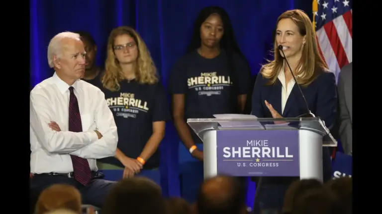 New Jersey Gov. Mikie Sherill with Joe Biden in 2018 speech