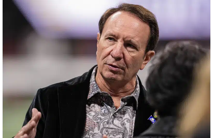 Jan 4, 2026; Atlanta, Georgia, USA; Jeff Landry the Governor of the state of Louisiana on the field before the game between the Atlanta Falcons against the New Orleans Saints at Mercedes-Benz Stadium. Mandatory Credit: Dale Zanine-Imagn Images