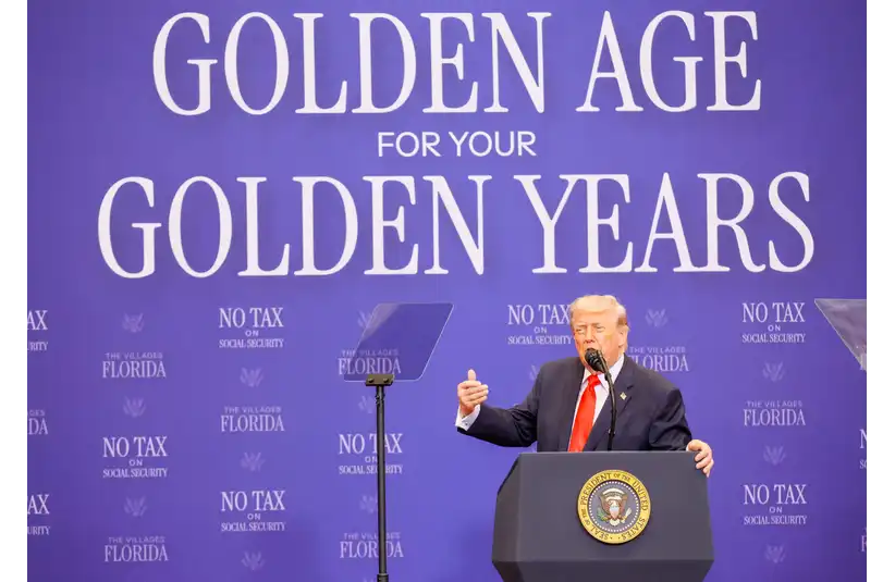 President Donald Trump speaks at Middleton High School (The Villages Charter School) on May 1, 2026, in The Villages