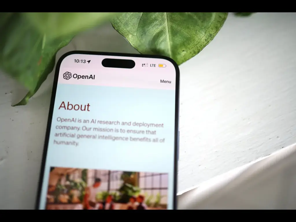 OpenAI: Close-up of a mobile phone showcasing an app, highlighting its user-friendly design and interactive elements.